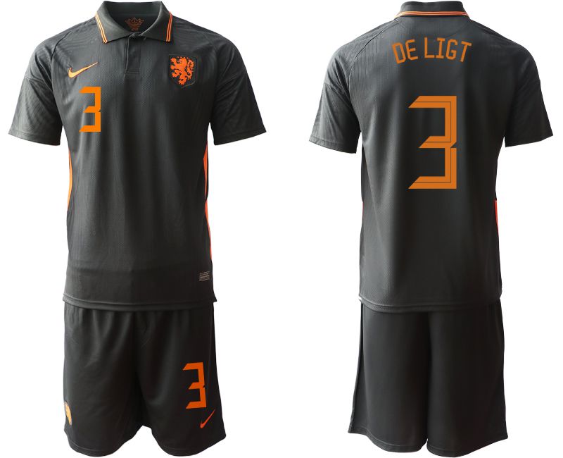 Men 2020-2021 European Cup Netherlands away black #3 Nike Soccer Jersey->netherlands(holland) jersey->Soccer Country Jersey